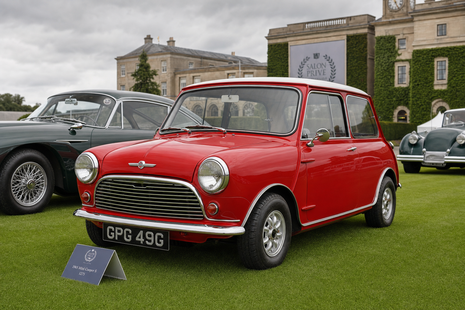 A preserved red Mini Cooper S from the 1960s at a prestigious British classic car concours